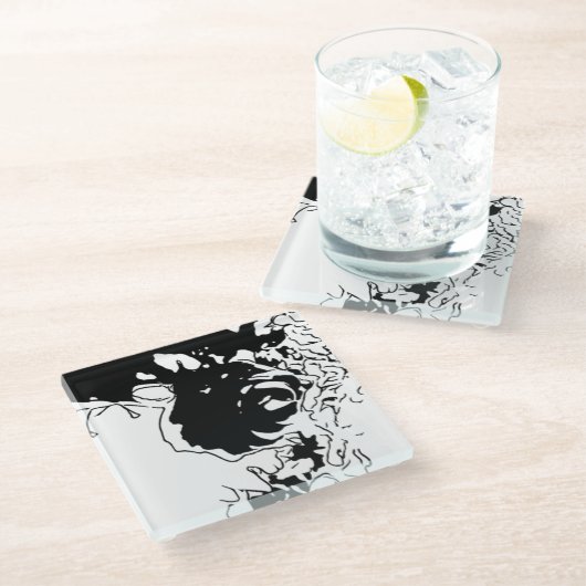 Dessous-de-verre En Verre Doodle de fleurs (Incliné)