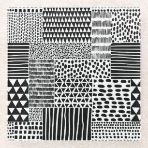 Dessous-de-verre En Verre Doodle noir blanc : Ethnic Seamless