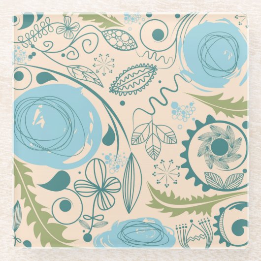 Dessous-de-verre En Verre Doodles de fleurs (Devant)