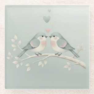 Dessous-de-verre En Verre Douce Amour Oiseaux Pastel : Saint-Valentin Fantai