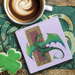 Dessous-de-verre En Verre Dragon Celtique Vert Motif Noué Fantastique Violet