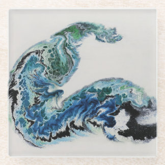Dessous-de-verre En Verre “Dragon in the Waves – Abstract Ocean Energy Glass