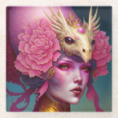 Dessous-de-verre En Verre Dragon rose Crâne Femme Imaginaire Art (Devant)