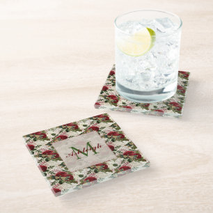 Dessous-de-verre En Verre Dragonflies de crème et Monogramme Rose