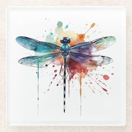 Dessous-de-verre En Verre Dragonfly à l'aquarelle (Devant)