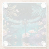 Dessous-de-verre En Verre Dragonfly dans un jardin fleuri la nuit (Dos)