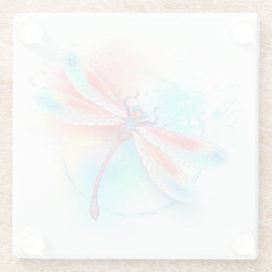 Dessous-de-verre En Verre Dragonfly rouge sur l'arrière - plan aquarelle (Dos)