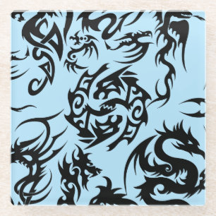 Dessous-de-verre En Verre Dragons noirs motif contour.b L BG bleu