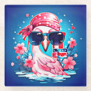 Dessous-de-verre En Verre Drapeau américain avec dessin animé de flamant ros