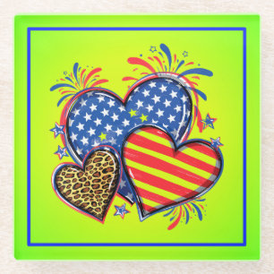Dessous-de-verre En Verre Drapeau Américain Cœur Léopard Sublimation-64210