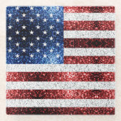 Dessous-de-verre En Verre drapeau américain rouge blanc brillant parties sci (Devant)
