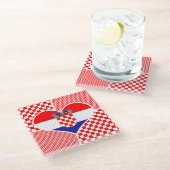 Dessous-de-verre En Verre Drapeau croate au coeur (Incliné)