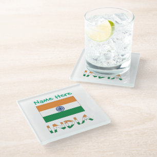 Dessous-de-verre En Verre Drapeau de l'Inde personnalisé