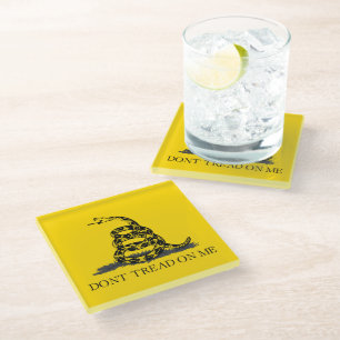 Dessous-de-verre En Verre Drapeau Gadsden jaune classique Ne marchez pas sur