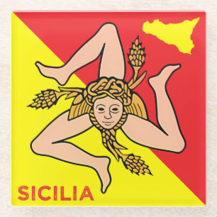 Dessous-de-verre En Verre drapeau sicilien de la Sicile Trinacrie