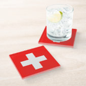 Dessous-de-verre En Verre Drapeau Suisse (Incliné)