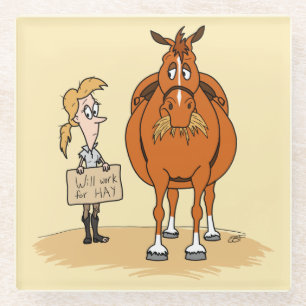 Dessous-de-verre En Verre Drôle Caricature De Graisse La Femme De Cheval Tra