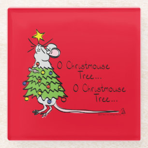 Dessous-de-verre En Verre Drôle Noël mignon Souris Arbre Cartoon