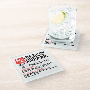 Dessous-de-verre En Verre Drôle Prescription Café Nom personnalisé
