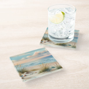 Dessous-de-verre En Verre Dunes côtières pastel à l'aquarelle