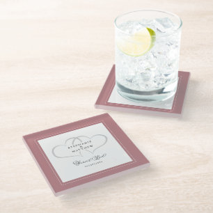 Dessous-de-verre En Verre Dusty Rose Coeurs de mariage élégant pour toujours