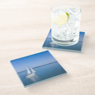 Dessous-de-verre En Verre Eau   Yacht au lac Balaton en Hongrie