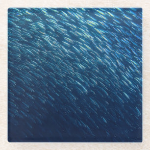 Dessous-de-verre En Verre École de poisson sous-marin Abstrait
