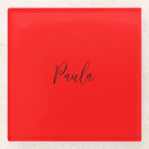 Dessous-de-verre En Verre Écriture manuscrite Nom élégant Couleur rouge Plai