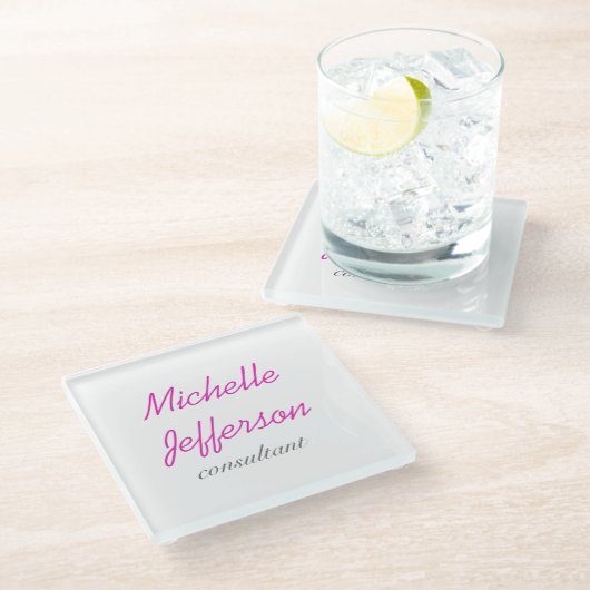 Dessous-de-verre En Verre Écriture manuscrite tendance rose blanc propre (Incliné)