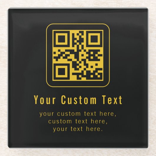 Dessous-de-verre En Verre Editable QR Code & Text Template | Black & Gold (Devant)