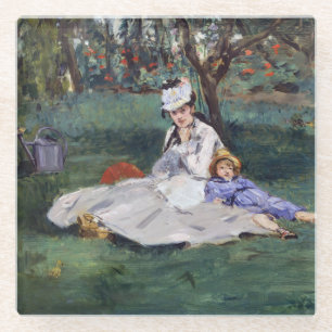 Dessous-de-verre En Verre Edouard Manet - La famille Monet dans son jardin