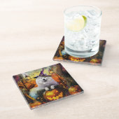 Dessous-de-verre En Verre Éffrayant Samoyed Chien Halloween sorcière et Citr (Incliné)