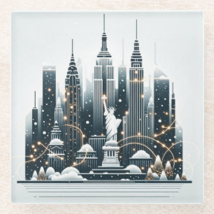 Dessous-de-verre En Verre Élégance des Fêtes de New York - Noël Personnalisa