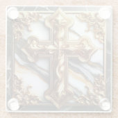 Dessous-de-verre En Verre Élégance en Absolution Croix sur marbre avec doré (Dos)
