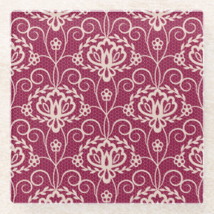 Dessous-de-verre En Verre Élégance florale : motif de dentelle rouge