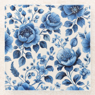 Dessous-de-verre En Verre Élégance vintage de la flore bleue