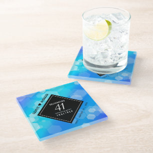 Dessous-de-verre En Verre Élégant 41ème anniversaire Mariage de Topaz Bleu