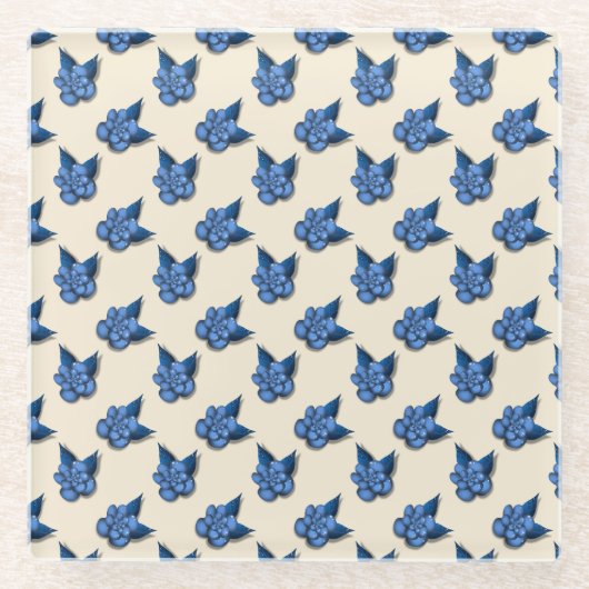 Dessous-de-verre En Verre Elegant Blue Botanical Floral Pattern Notebook Vin (Devant)