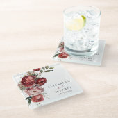 Dessous-de-verre En Verre Élégant Boho Bourgogne Blush Floral Mariage (Incliné)