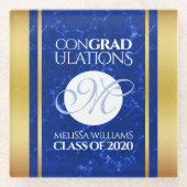 Dessous-de-verre En Verre Élégant Graduation Monogramme Bleu Marbre Or Huile (Devant)