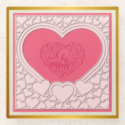 Dessous-de-verre En Verre Élégant Heureuse Sainte-Valentin de coeur rose élé (Devant)