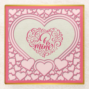 Dessous-de-verre En Verre Élégant Heureuse Sainte-Valentin de coeur rose élé