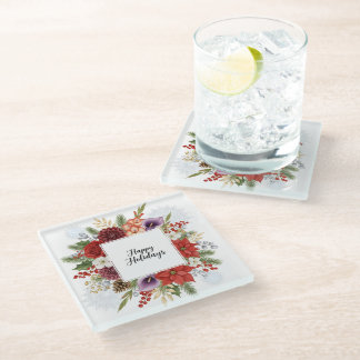 Dessous-de-verre En Verre Elegant Holiday Floral Wreath Happy Holidays