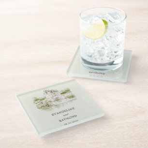Dessous-de-verre En Verre Élégant mariage dans un jardin de manoir à l'aquar