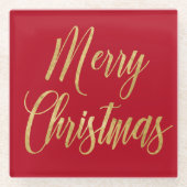 Dessous-de-verre En Verre Elegant Merry Christmas Red & Gold Script Simple  (Devant)
