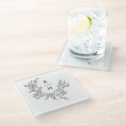 Dessous-de-verre En Verre Élégant Monogramme Mariage de couronne Couple (Incliné)