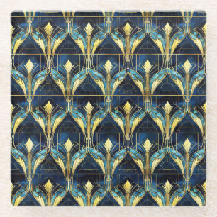 Dessous-de-verre En Verre Élégant motif de faux vitrail de lotus en or