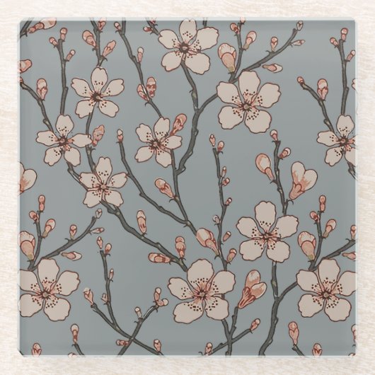 Dessous-de-verre En Verre Élégant Motif Fleur rose Douce Fleur Fleur de Ceri (Devant)