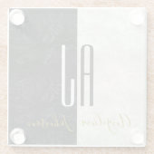 Dessous-de-verre En Verre Élégant noir et Marbre blanc Monogramme (Dos)