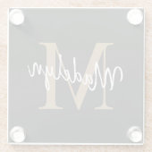 Dessous-de-verre En Verre Élégant Noir Monogramme Or Feminine Nom du script (Dos)